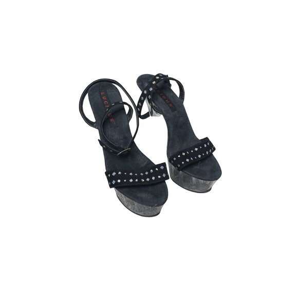 Lucious Stripper Pole Dancer Black Glitter Heel 3 Clear Platform Shoes Size 6 - Picture 1 of 12